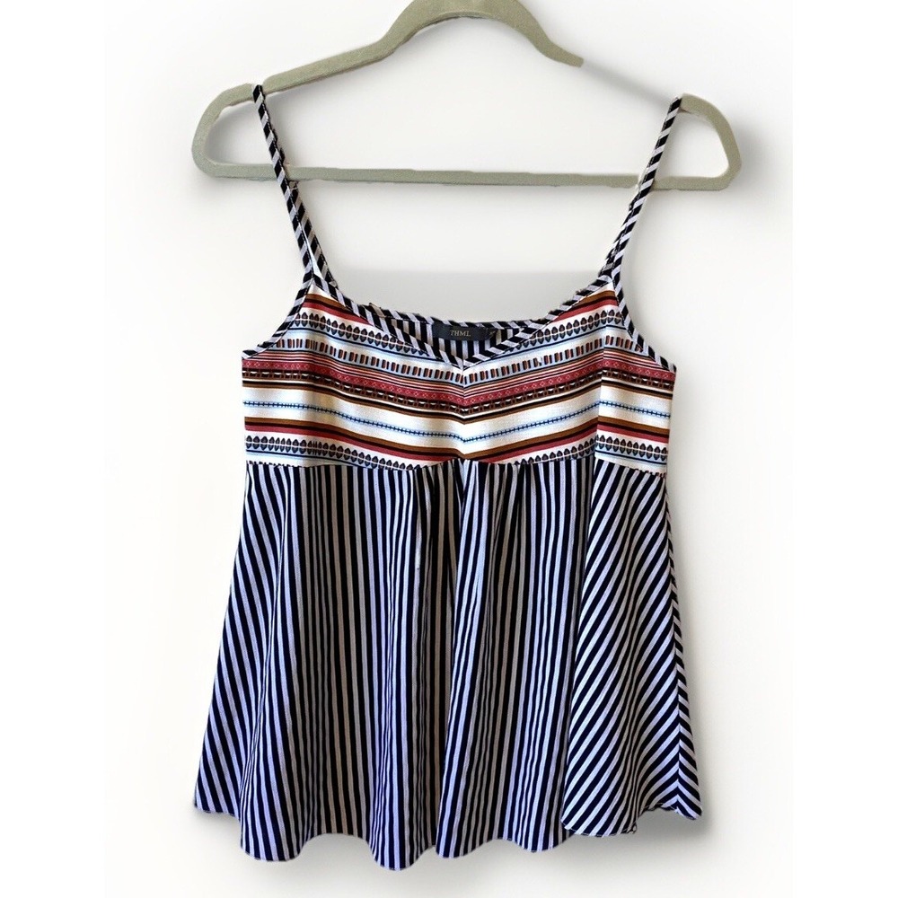 THML Tank Top Size XS‎ Kaleigh Black & White Striped Printed Swing Cami